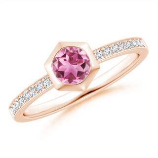 5mm AAA Natori x Angara Hexagonal Bezel-Set Pink Tourmaline and Diamond Ring in Rose Gold
