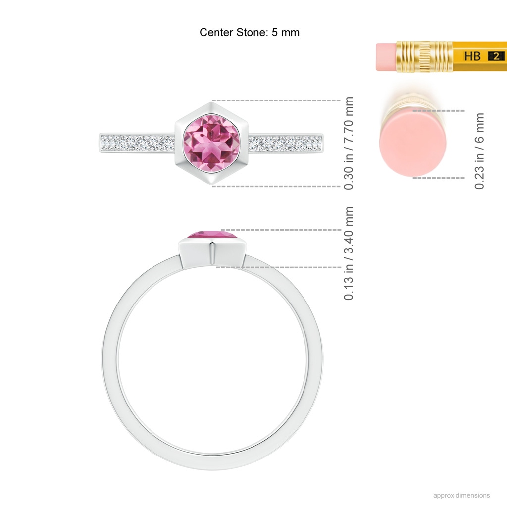 5mm AAA Natori x Angara Hexagonal Bezel-Set Pink Tourmaline and Diamond Ring in White Gold Ruler
