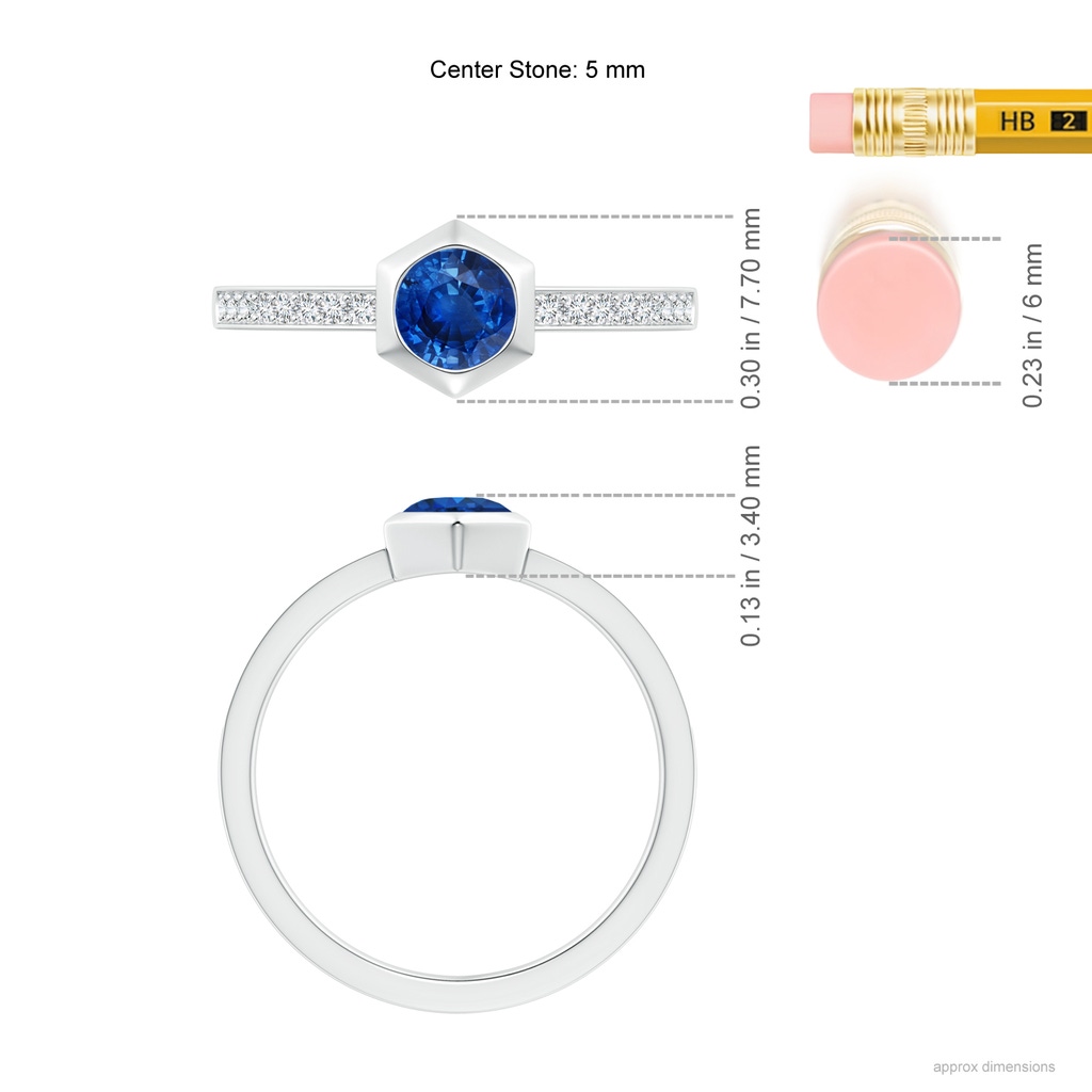 5mm AAA Natori x Angara Hexagonal Bezel-Set Blue Sapphire and Diamond Ring in White Gold Ruler