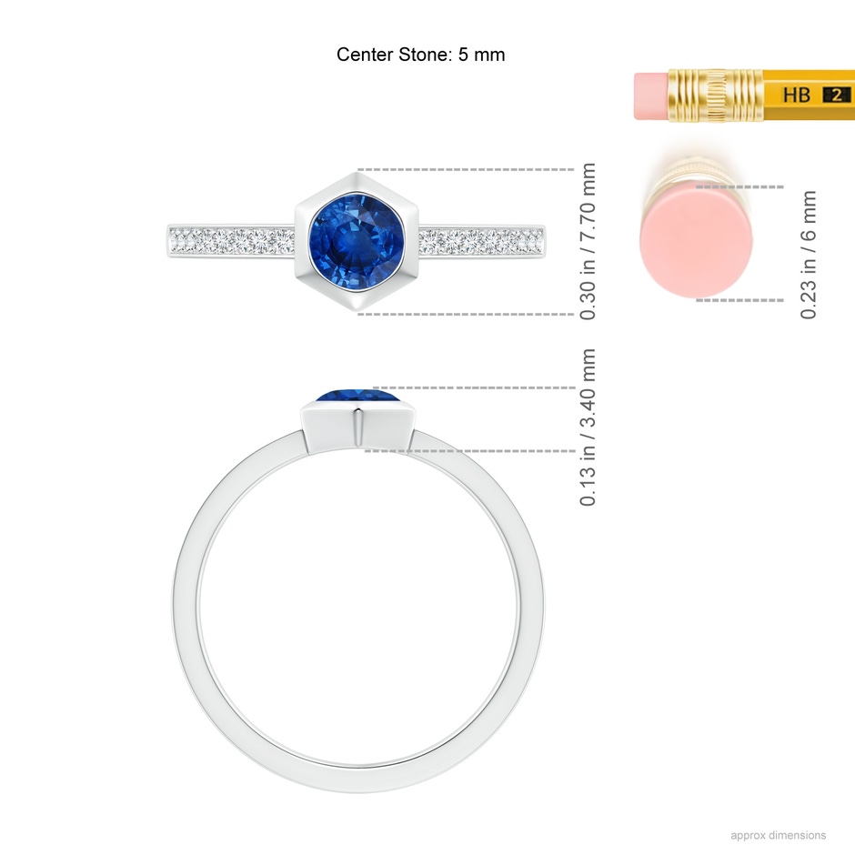 5mm AAA Natori x Angara Hexagonal Bezel-Set Blue Sapphire and Diamond Ring in White Gold ruler