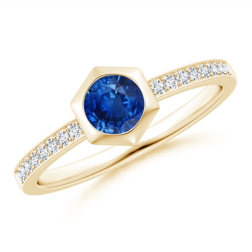 5mm AAA Natori x Angara Hexagonal Bezel-Set Blue Sapphire and Diamond Ring in Yellow Gold