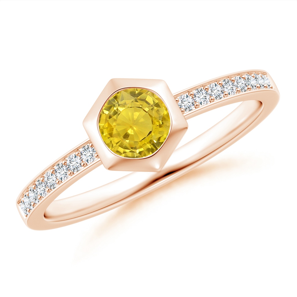 5mm AAA Natori x Angara Hexagonal Bezel-Set Yellow Sapphire and Diamond Ring in Rose Gold
