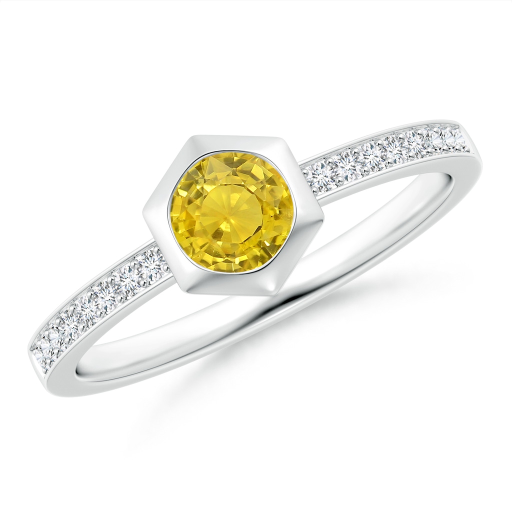 5mm AAA Natori x Angara Hexagonal Bezel-Set Yellow Sapphire and Diamond Ring in White Gold