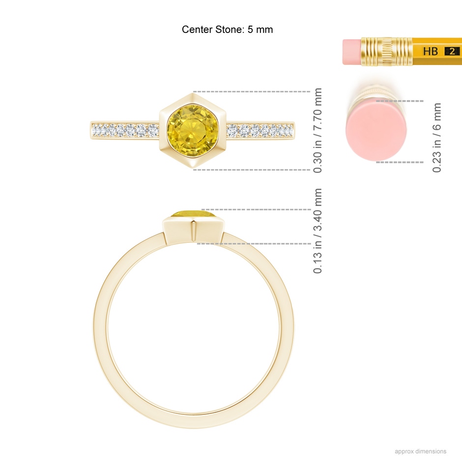 5mm AAA Natori x Angara Hexagonal Bezel-Set Yellow Sapphire and Diamond Ring in Yellow Gold ruler