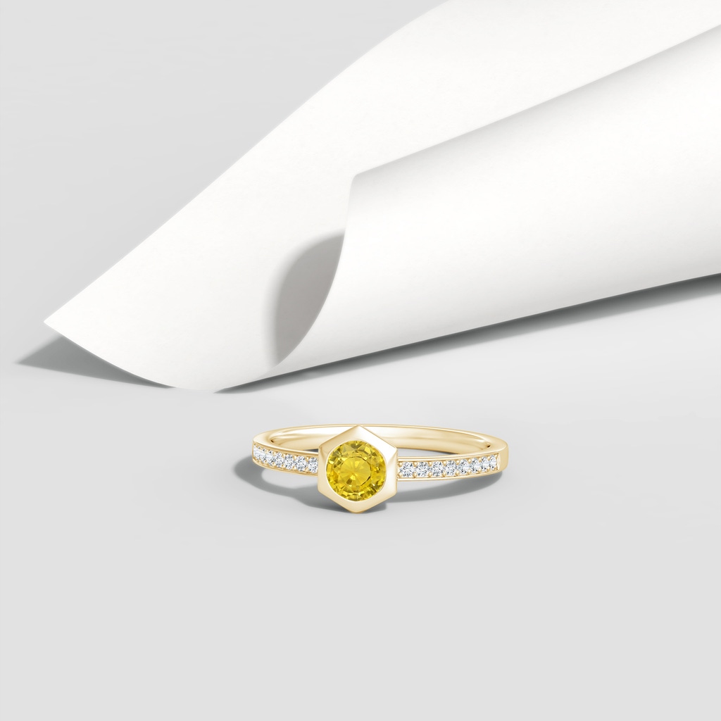 5mm AAA Natori x Angara Hexagonal Bezel-Set Yellow Sapphire and Diamond Ring in Yellow Gold Lifestyle