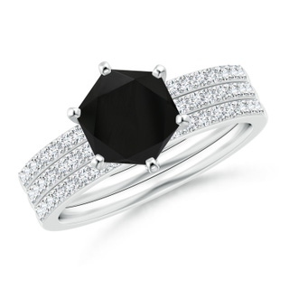 7mm AAA Natori x Angara Hexagonal Black Onyx Triple Shank Ring in White Gold