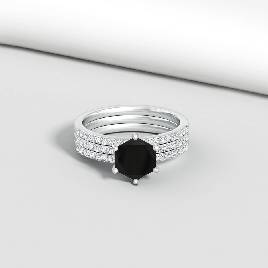 7mm AAA Natori x Angara Hexagonal Black Onyx Triple Shank Ring in White Gold lifestyle