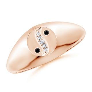 1.2mm AA Natori x Angara Yin-Yang Black & White Diamond Shangri-La Signet Ring in 9K Rose Gold