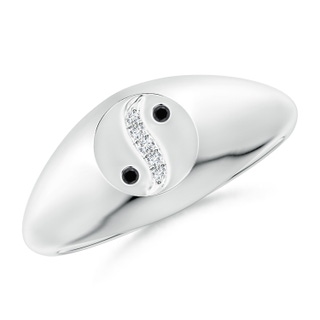 1.2mm AA Natori x Angara Yin-Yang Black & White Diamond Shangri-La Signet Ring in White Gold