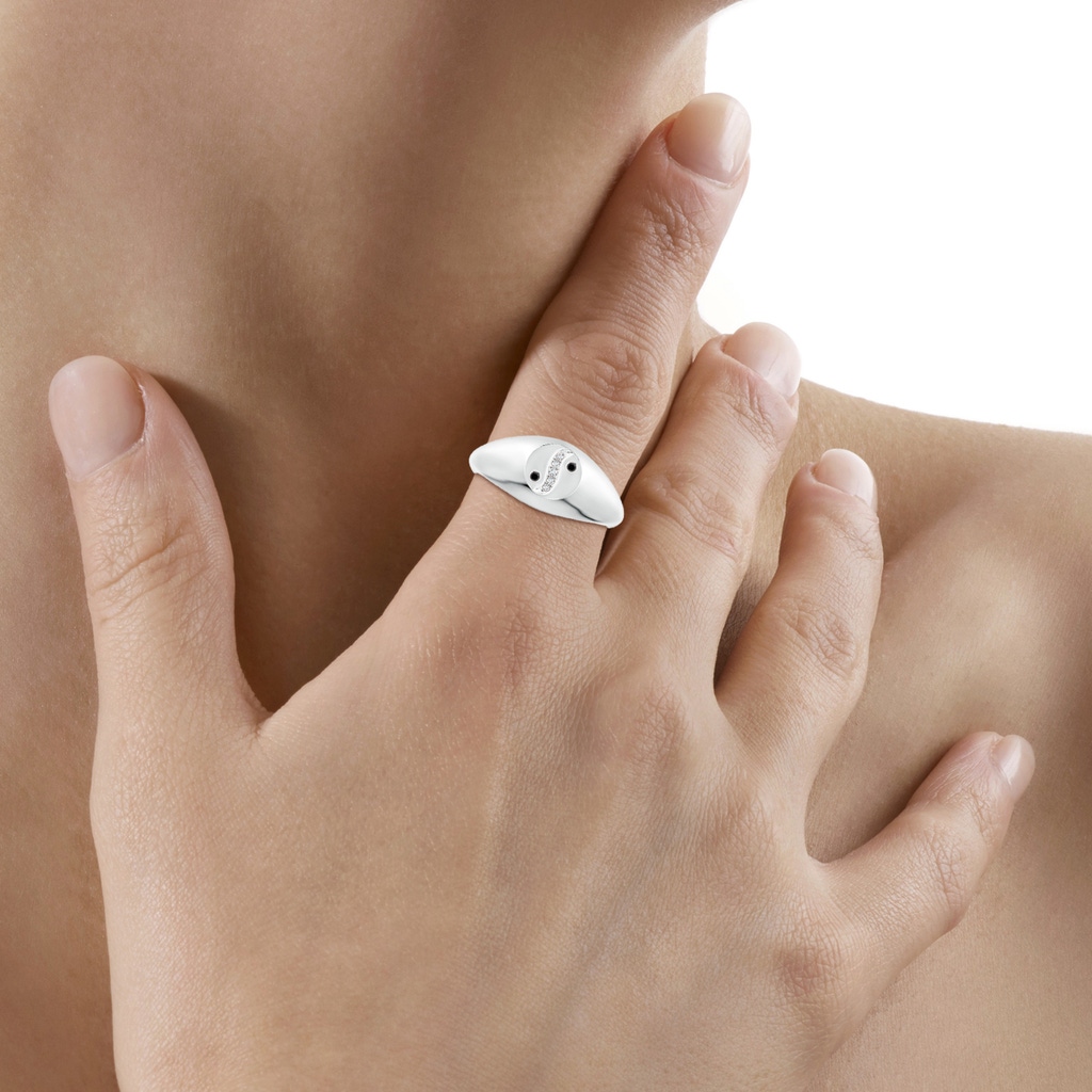 1.2mm AA Natori x Angara Yin-Yang Black & White Diamond Shangri-La Signet Ring in White Gold - body_hand