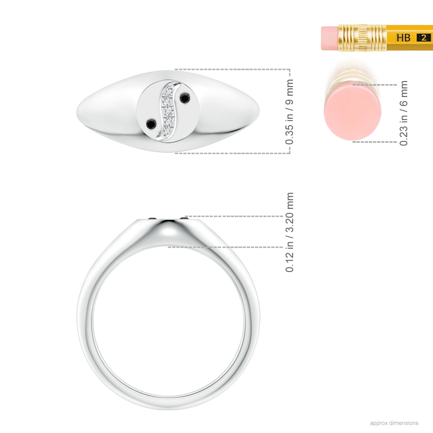 1.2mm AA Natori x Angara Yin-Yang Black & White Diamond Shangri-La Signet Ring in White Gold - ruler