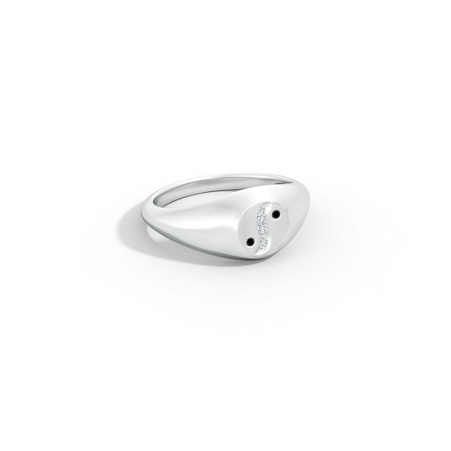 1.2mm AA Natori x Angara Yin-Yang Black & White Diamond Shangri-La Signet Ring in White Gold - lifestyle 5