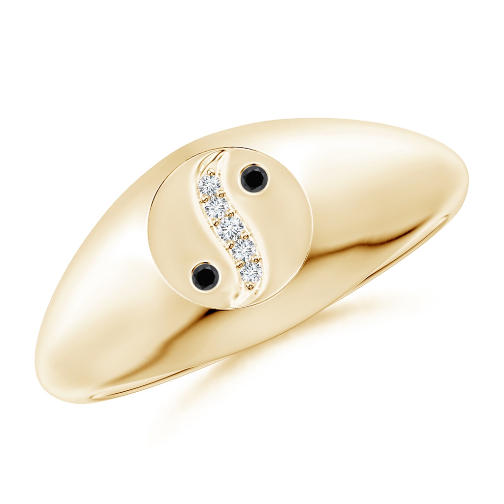 1.2mm AA Natori x Angara Yin-Yang Black & White Diamond Shangri-La Signet Ring in Yellow Gold