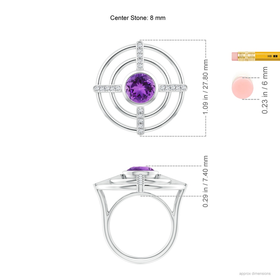 8mm AAA Natori x Angara Infinity Concentric Circle Amethyst Ring with Diamond Bars in White Gold ruler