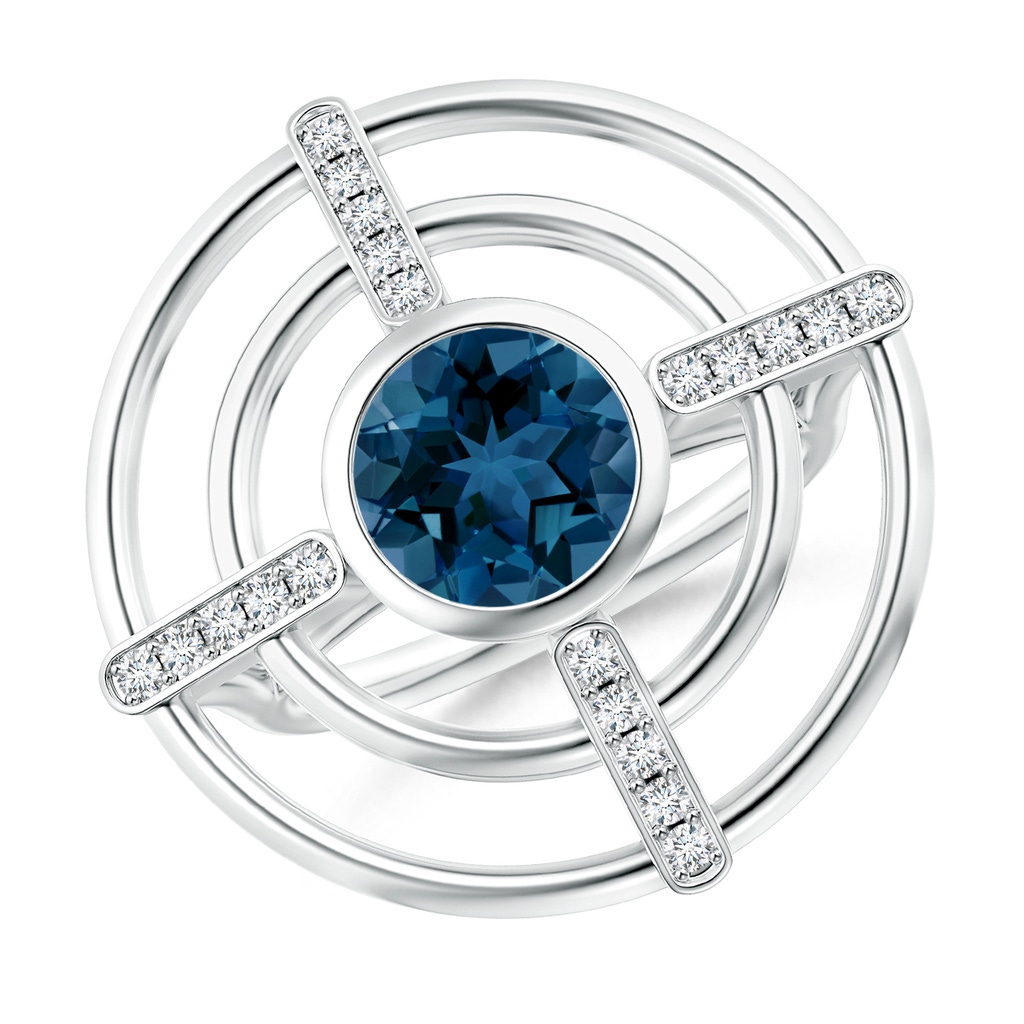 8mm AAA Natori x Angara Infinity Concentric Circle London Blue Topaz Ring with Diamond Bars in White Gold