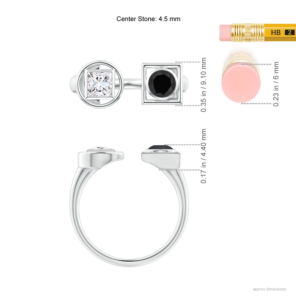 4.5mm AA Natori x Angara Infinity Black & White Diamond Two Stone Open Ring in White Gold ruler