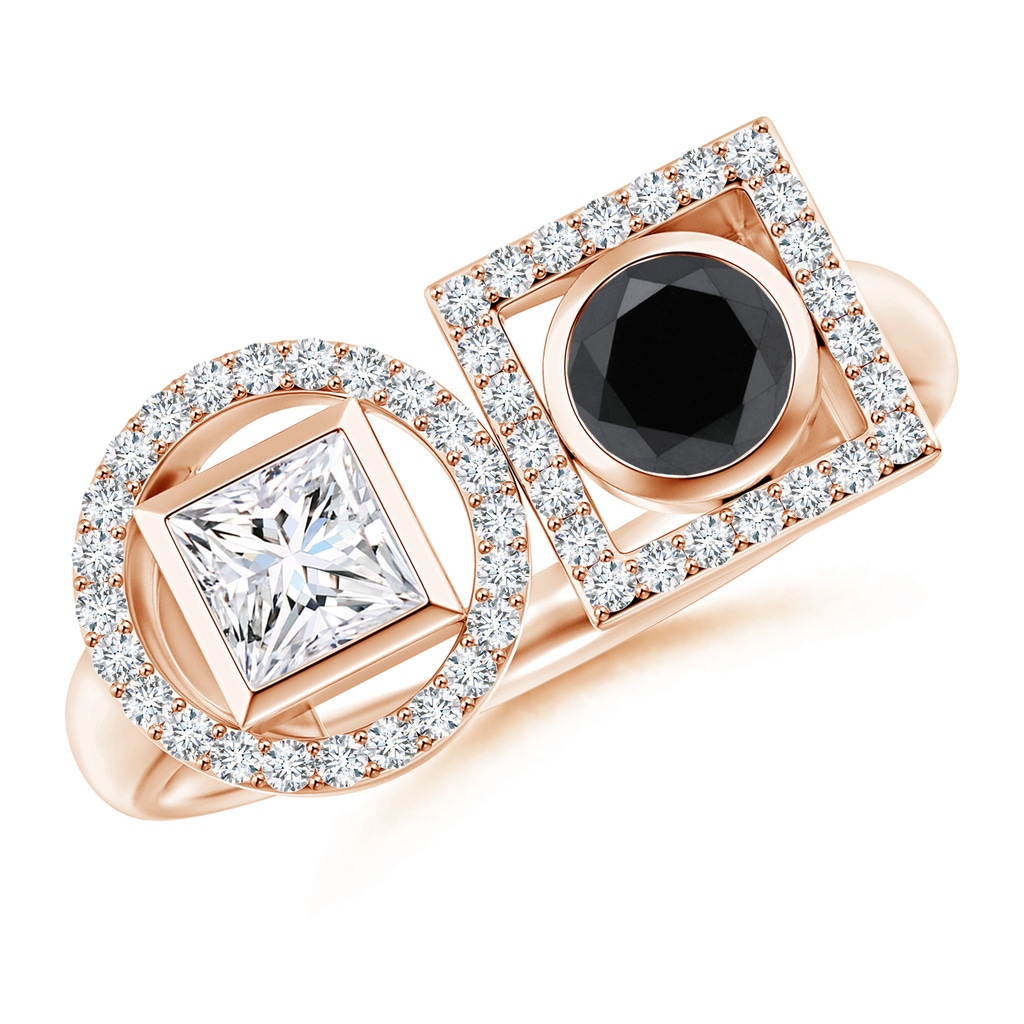 4.5mm AA Natori x Angara Infinity Black & White Diamond Geometric Two Stone Statement Ring in Rose Gold