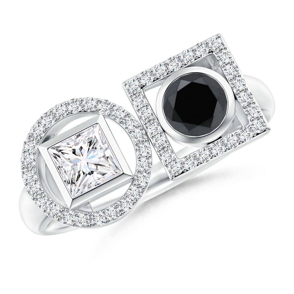 4.5mm AA Natori x Angara Infinity Black & White Diamond Geometric Two Stone Statement Ring in White Gold