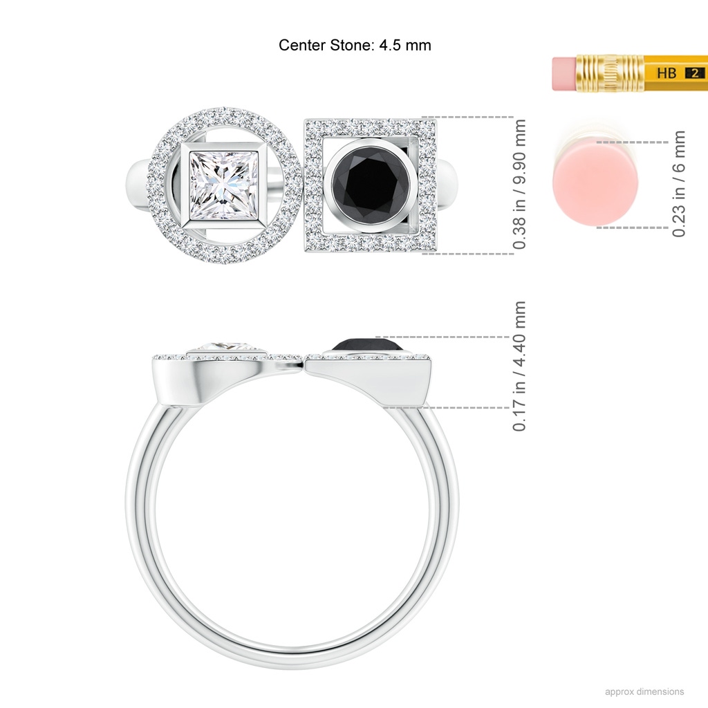 4.5mm AA Natori x Angara Infinity Black & White Diamond Geometric Two Stone Statement Ring in White Gold ruler