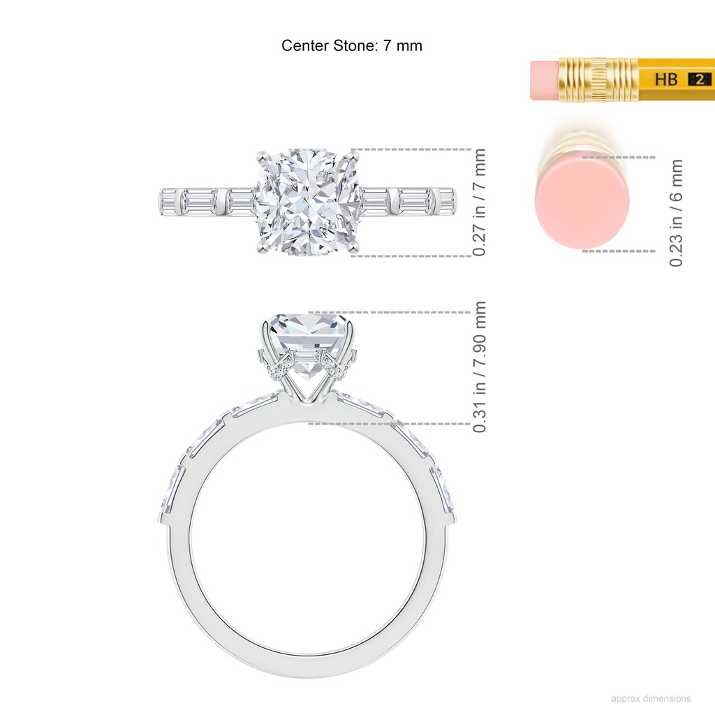 7mm FGVS Natori x Angara Orient Express Lab-Grown Cushion Diamond Solitaire Ring in White Gold ruler