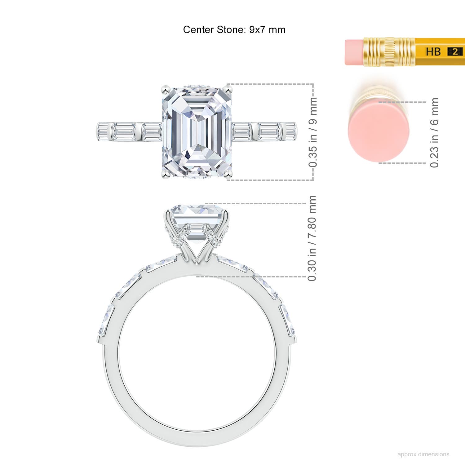 9x7mm FGVS Natori x Angara Orient Express Lab-Grown Emerald-Cut Diamond Solitaire Ring in White Gold - ruler