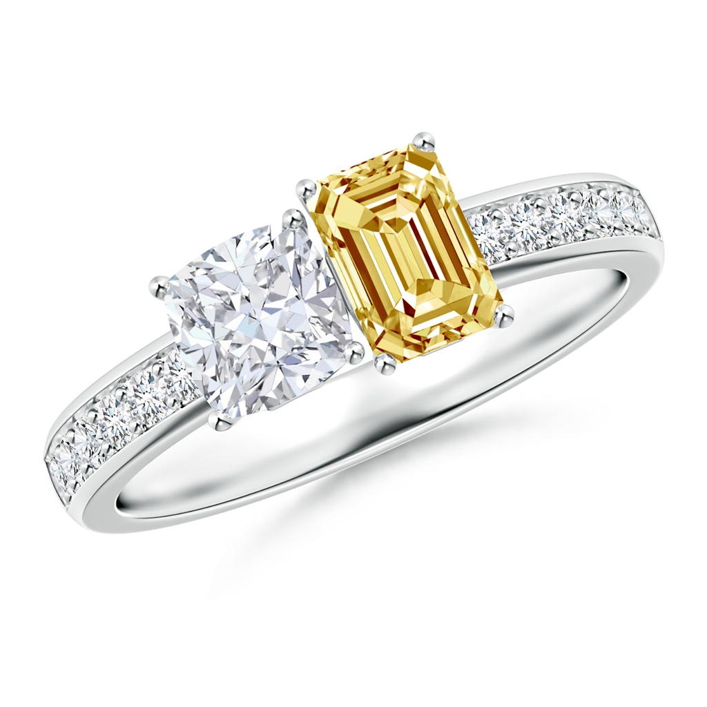 6x4mm fancyvs Natori x Angara Orient Express Lab-Grown White & Yellow Diamond Two-Stone Ring in White Gold