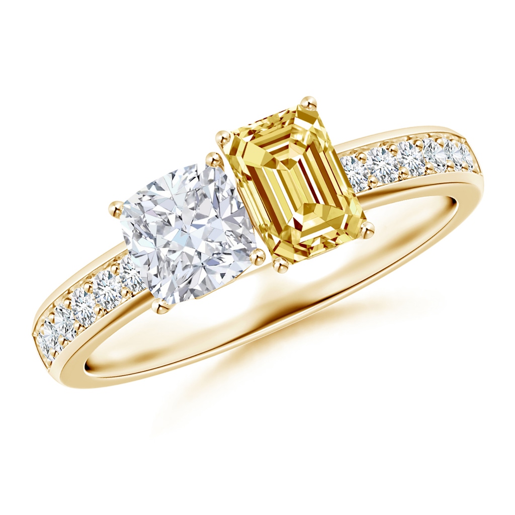 6x4mm fancyvs Natori x Angara Orient Express Lab-Grown White & Yellow Diamond Two-Stone Ring in Yellow Gold