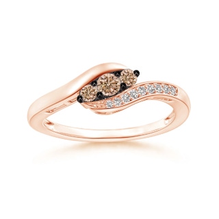 2.9mm AA Coffee and White Diamond Three Stone Bypass Ring in Rose Gold