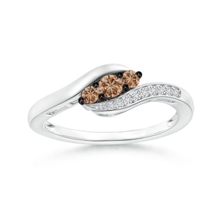 2.9mm AAA Coffee and White Diamond Three Stone Bypass Ring in White Gold