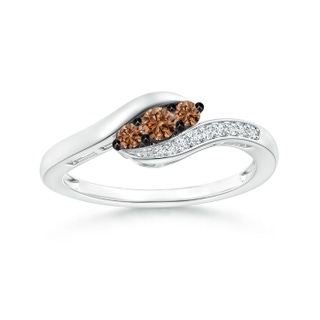 2.9mm AAAA Coffee and White Diamond Three Stone Bypass Ring in P950 Platinum