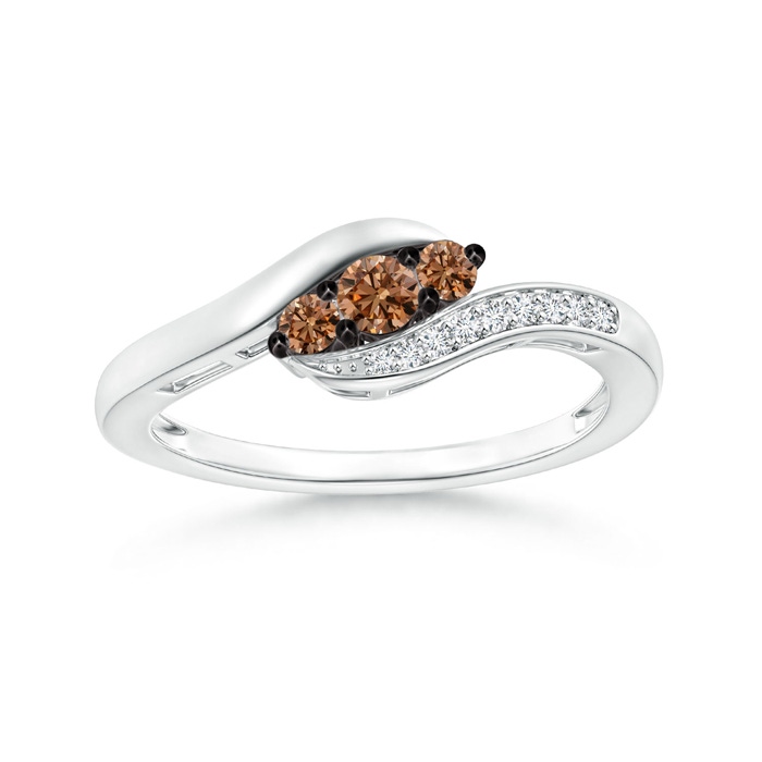 2.9mm AAAA Coffee and White Diamond Three Stone Bypass Ring in White Gold