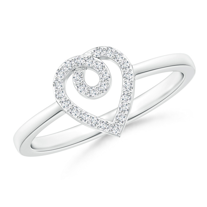 0.95mm GVS2 Round Diamond Ribbon Heart Promise Ring in White Gold