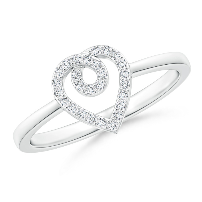 0.95mm GVS2 Round Diamond Ribbon Heart Promise Ring in White Gold 