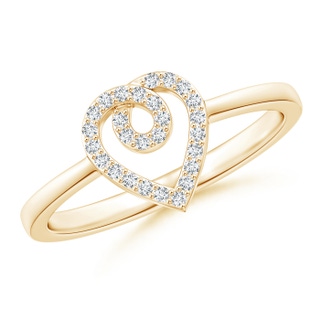 0.95mm GVS2 Round Diamond Ribbon Heart Promise Ring in Yellow Gold