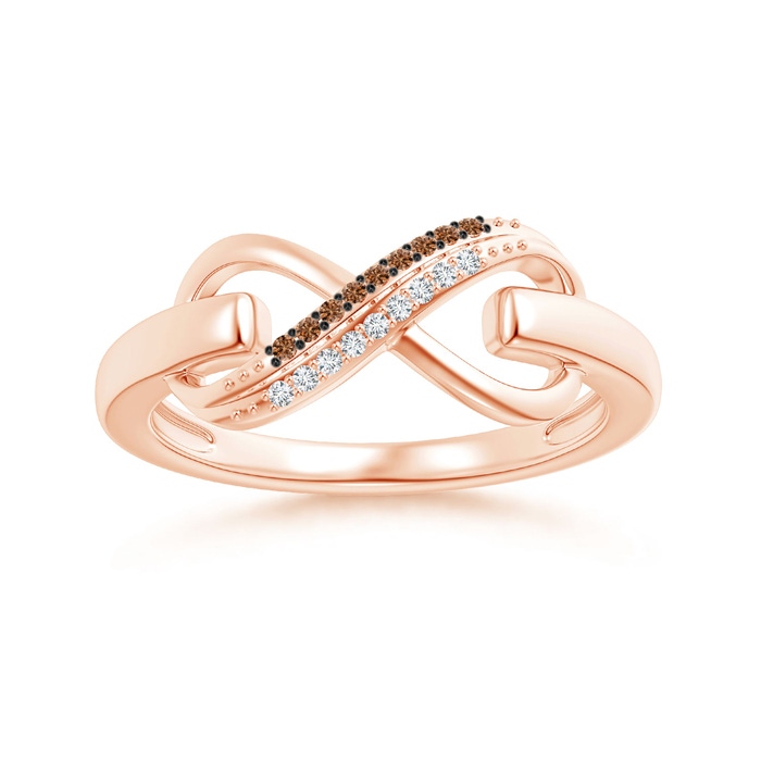 0.9mm AAAA Twin-Row Coffee and White Diamond Infinity Link Ring in Rose Gold