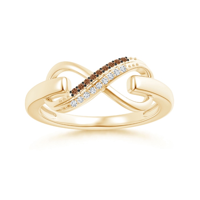 0.9mm AAAA Twin-Row Coffee and White Diamond Infinity Link Ring in Yellow Gold