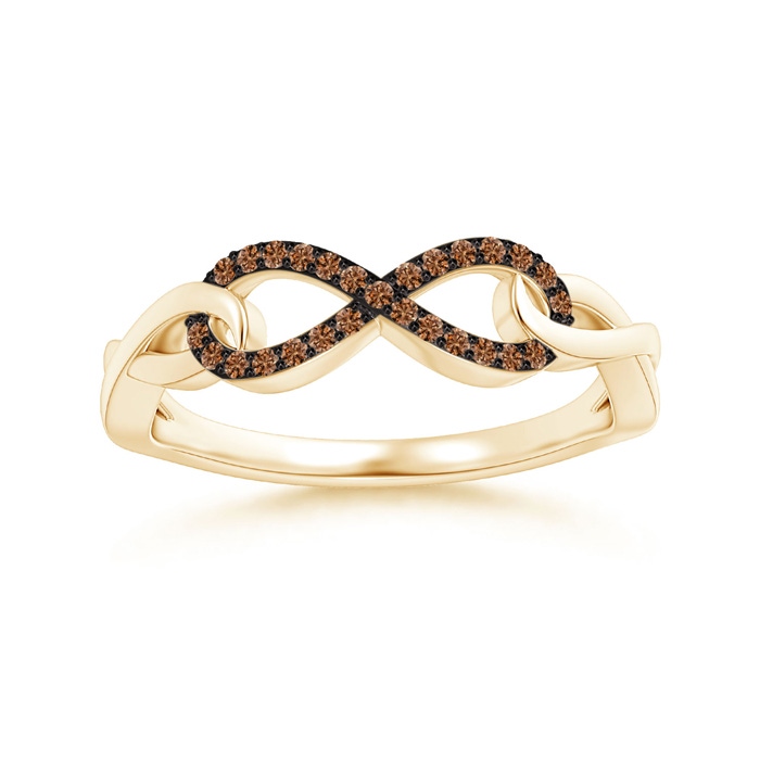 0.8mm AAAA Coffee Diamond Interlocking Infinity Ring in Yellow Gold