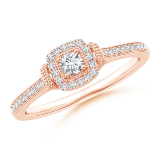 3mm GVS2 Cushion Halo Diamond Milgrain Collar Ring in Rose Gold