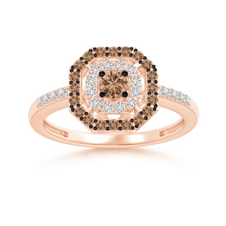 3.3mm AAA Coffee and White Diamond Octagon Halo Ring in Rose Gold
