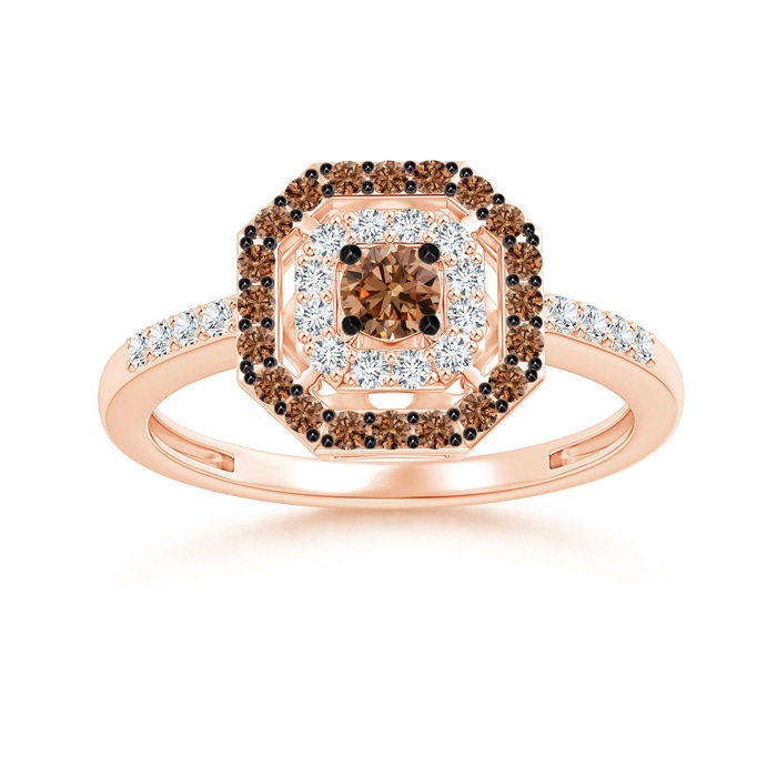 3.3mm AAAA Coffee and White Diamond Octagon Halo Ring in Rose Gold