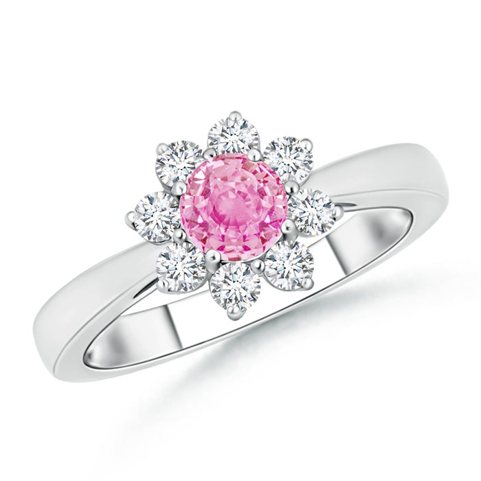 Tapered Shank Pink Sapphire and Diamond Flower Ring