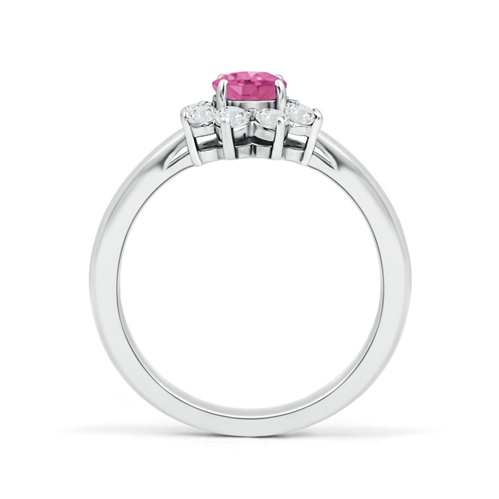 5mm AAA Tapered Shank Pink Sapphire and Diamond Flower Ring in White Gold Product Image