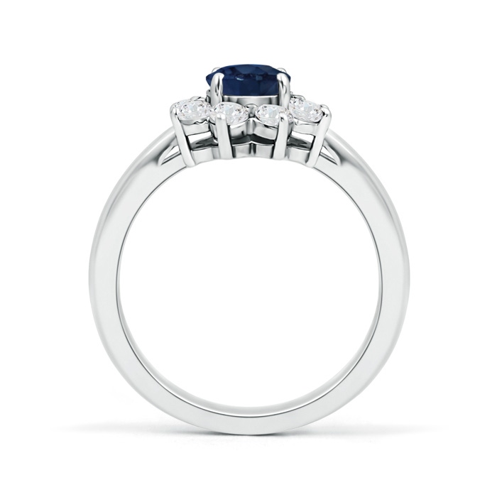 5.5mm AA Tapered Shank Sapphire and Diamond Flower Ring in White Gold product image