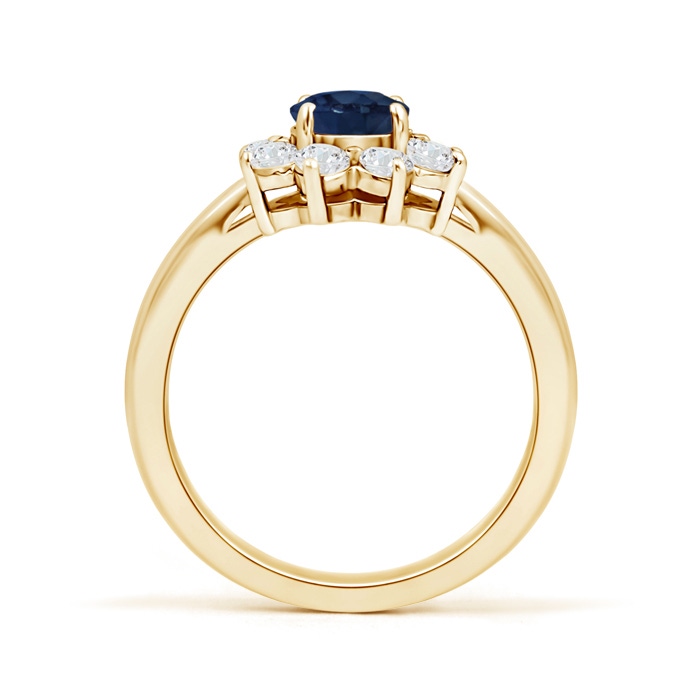 5.5mm AA Tapered Shank Sapphire and Diamond Flower Ring in Yellow Gold product image