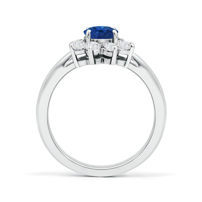 5.5mm AAA Tapered Shank Sapphire and Diamond Flower Ring in White Gold - side 1