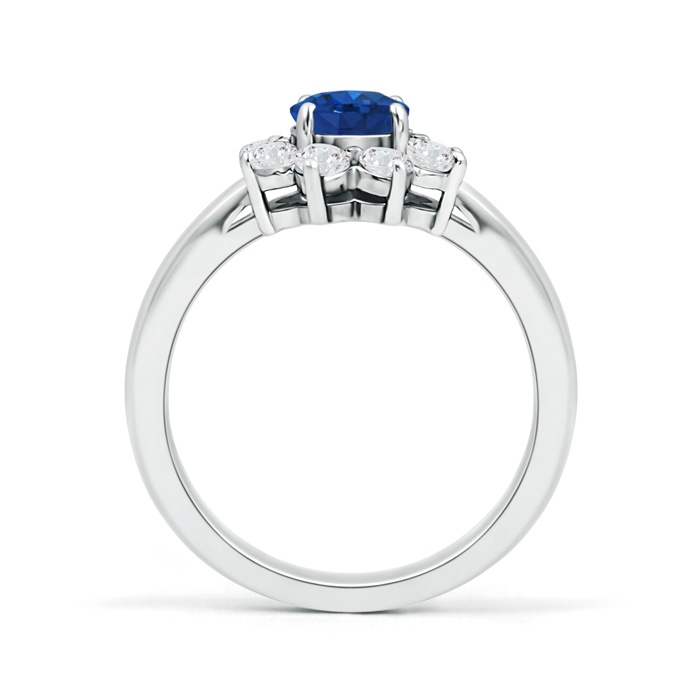 5.5mm AAA Tapered Shank Sapphire and Diamond Flower Ring in White Gold product image