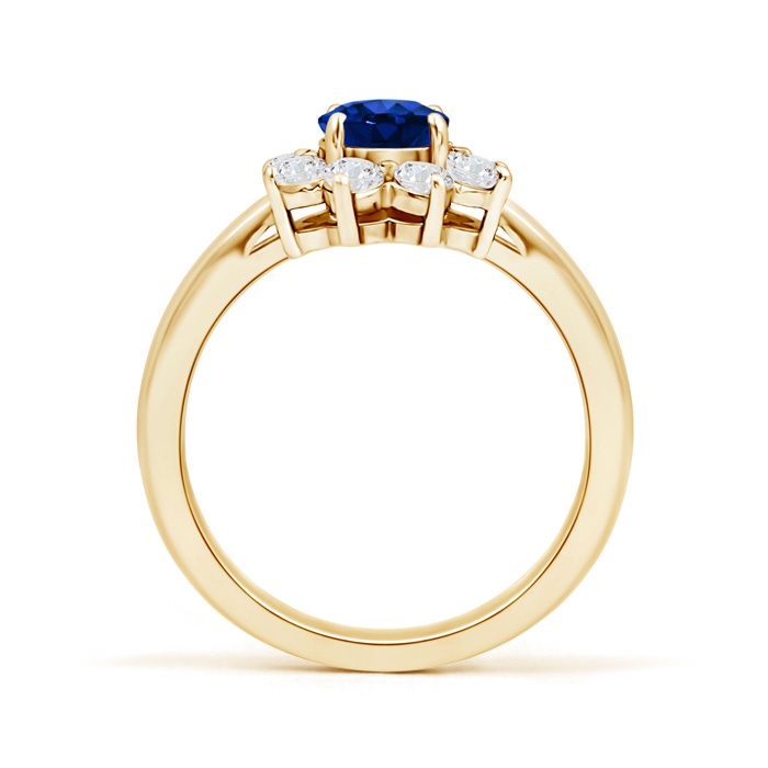5.5mm AAAA Tapered Shank Sapphire and Diamond Flower Ring in Yellow Gold product image