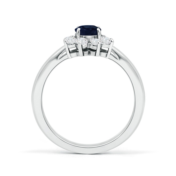 5mm A Tapered Shank Sapphire and Diamond Flower Ring in White Gold product image