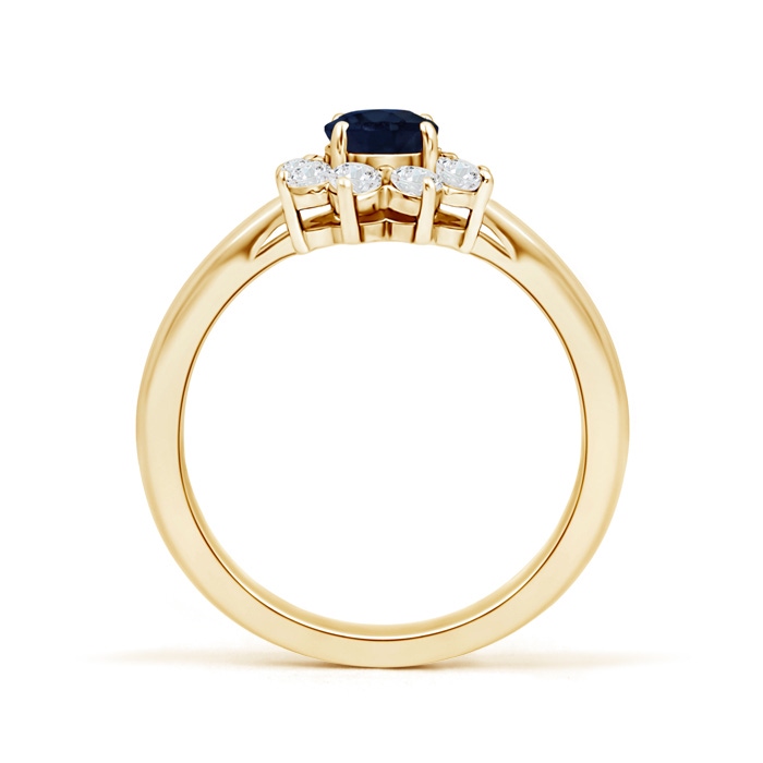 5mm A Tapered Shank Sapphire and Diamond Flower Ring in Yellow Gold product image