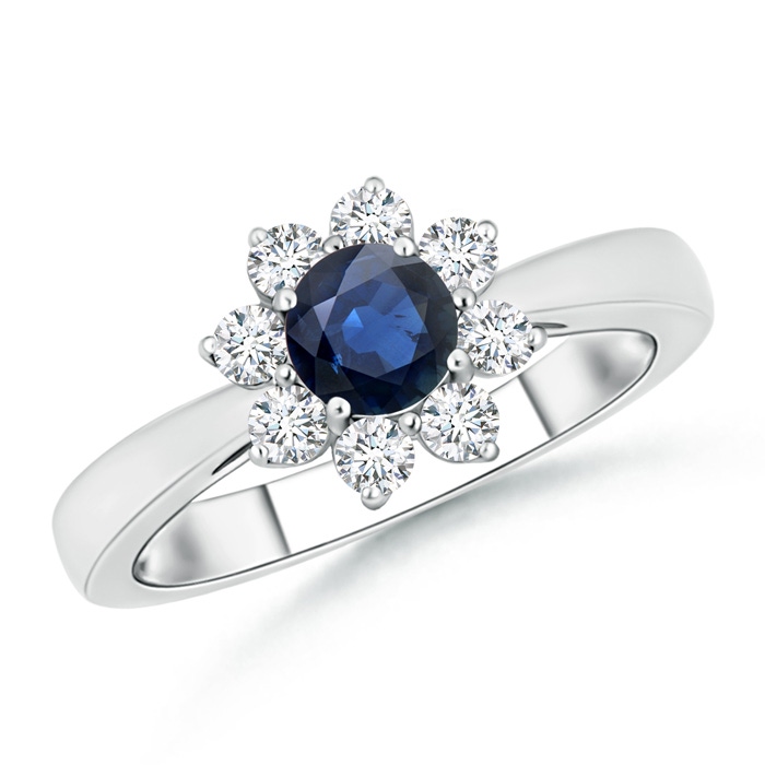 5mm AA Tapered Shank Sapphire and Diamond Flower Ring in P950 Platinum 